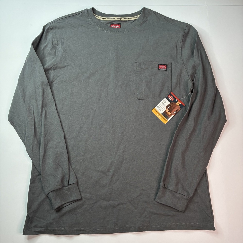 Wrangler Workwear Men's LS Heavyweight Pocket Tee Size L (42-44) Gray Relaxed
